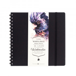 401452 Скетчбук для акварели "White Swan" 200 г/м2 21 х 21 см на спирали 30 л. черный Малевичъ
