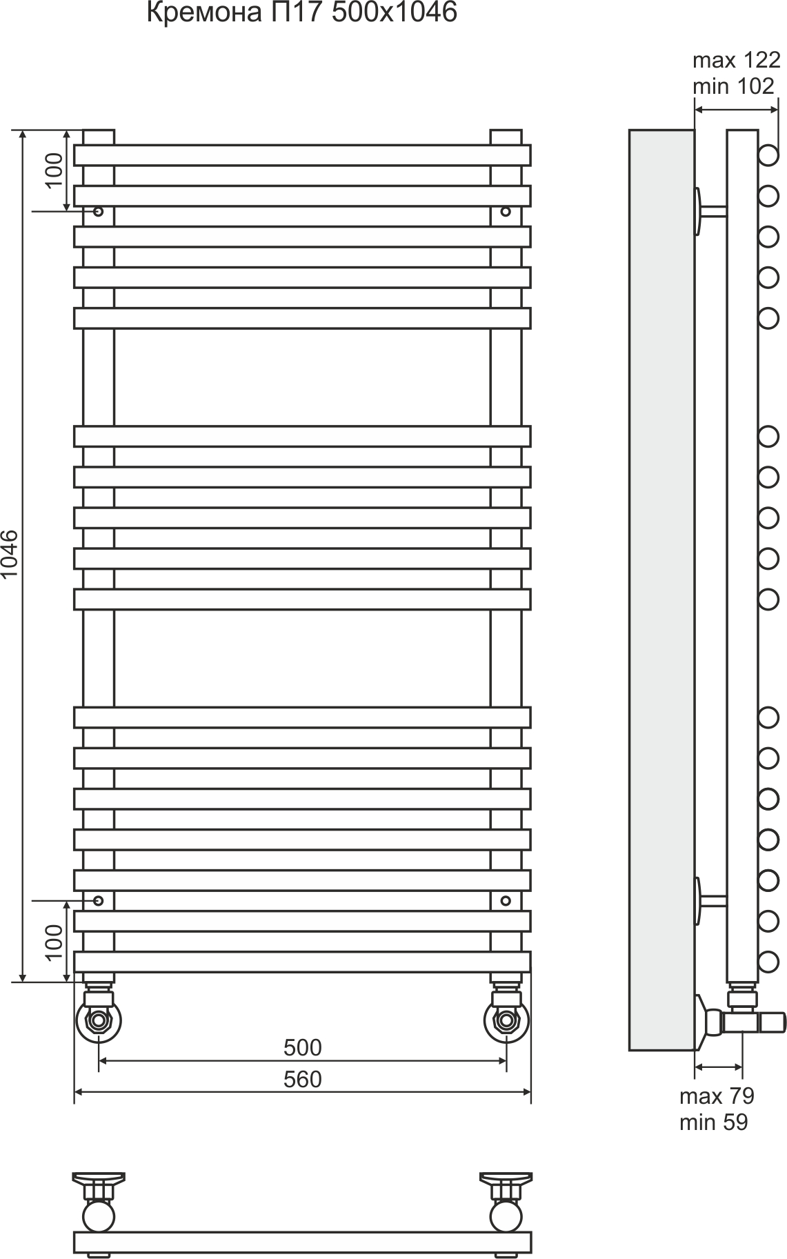 4620768886775 ЛЮКС Кремона П17 500х1046 (7+5+5) Полотенцесушитель TERMINUS Нержавеющая сталь - Вид №2