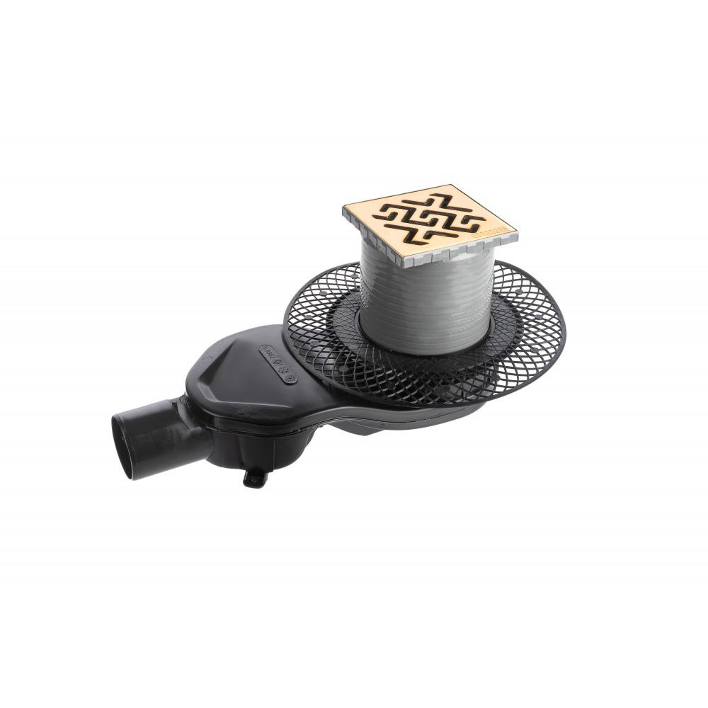 094160 BERGES Трап водосток PLATZ Antik 100х100, бронза, боковой выпуск S-сифон D50 H60  Berges PLATZ Antik 