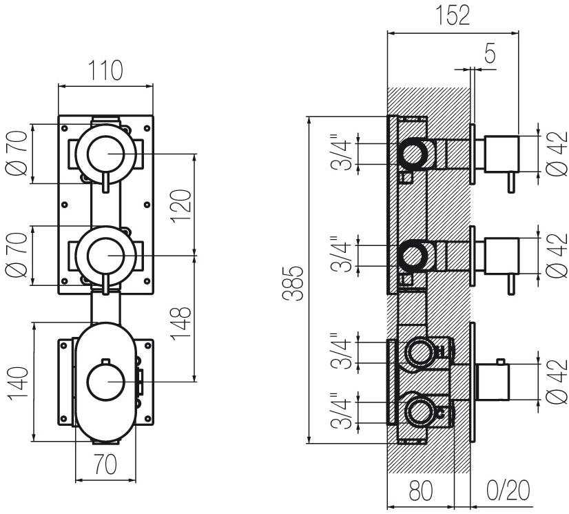 Radomonte Смеситель для душа из нержавеющей стали с переключателем на 3 отверстия Toki Tki55 - Вид №1