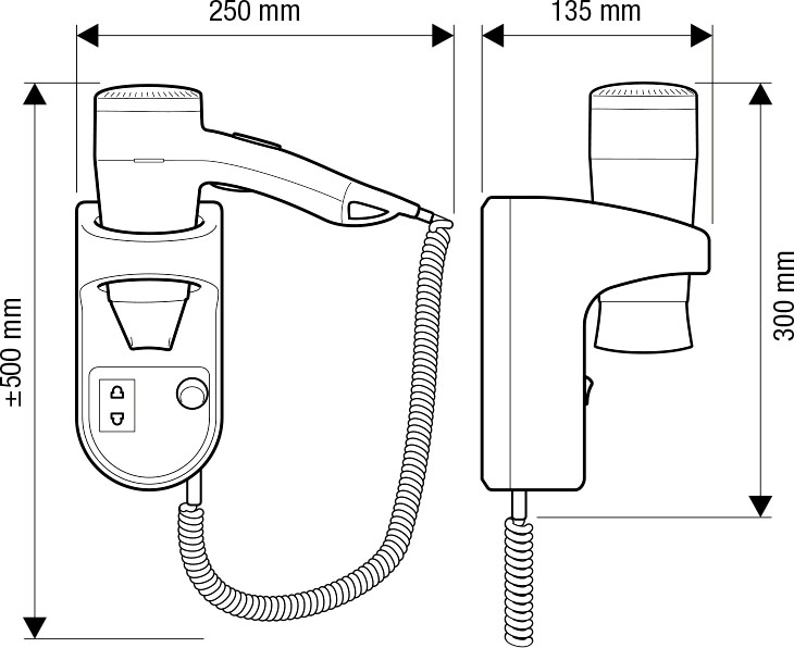 Valera Premium Smart 1200 Socket Мод. 533.03 / 032.02 - 1200 Вт - фен с настенным держателем и розеткой Schuko 55330152 