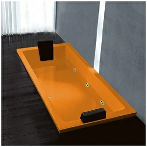 Ванна Gruppo treesse Quadra 180 V0787-SX-OZ оранжевая с золотой фурнитурой и гидромассажем прямоугольная встроенная левая