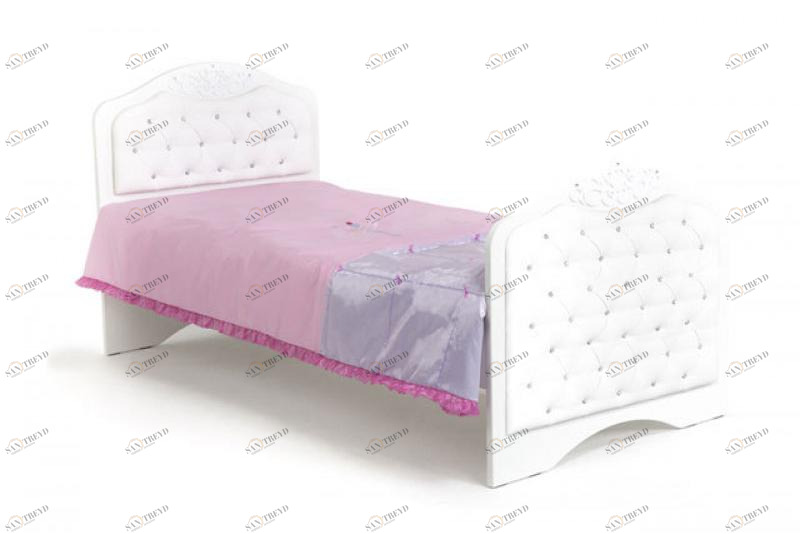 Кровать классика ABC-KING Princess №3 белая кожа со стразами Сваровски (190*90) без ящика 4631147960566