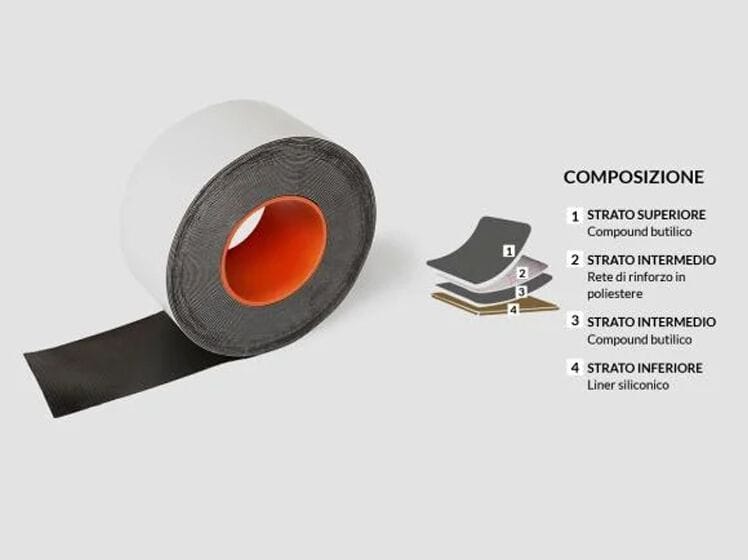 Усиленная полиэфирной сеткой бутиловая двухсторонняя лента для соединения гидроизоляционных мембран ONDULINE ITALIA бутиловая лента ARCH-00144165 - Вид №1
