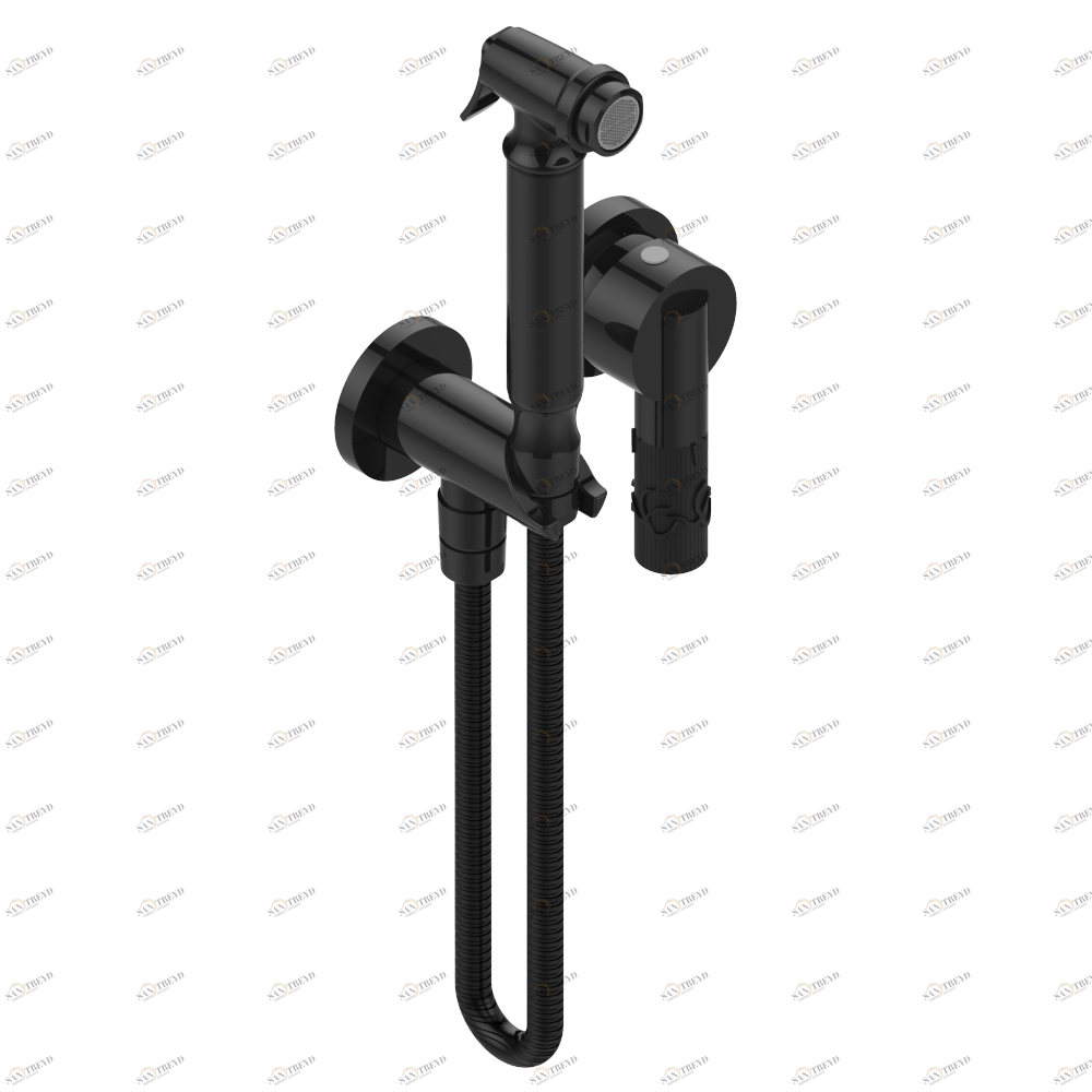 A33-5840/MBG Комплект для душа, включающий смеситель, армированный шланг 1 м 25 см, ручной душ с курковым распылителем, выход из стены и предохранительный запорный клапан Thg-paris Bambou с чёрным хрусталём Покрытие PVD бронза A33 5840/MBG CAT.F