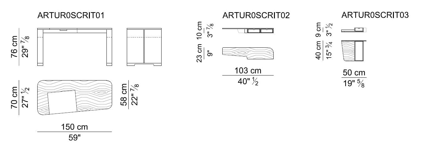 Деревянный и кожаный письменный стол с ящиками i 4 Mariani ARTUR ARCH-00023851 - Вид №4