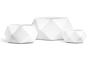 41.1019-0028-WH-41 Кашпо  ERGO - серия Rombo - Низкая чаша-многогранник - Белый камень Цветочная коллекция