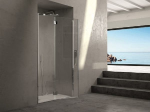 Стальная и стеклянная угловая душевая кабина с распашной дверью