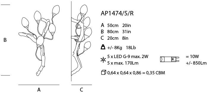 Serip Бра ручной работы из бронзы Lotus Ap1474/5 l/r - Вид №1