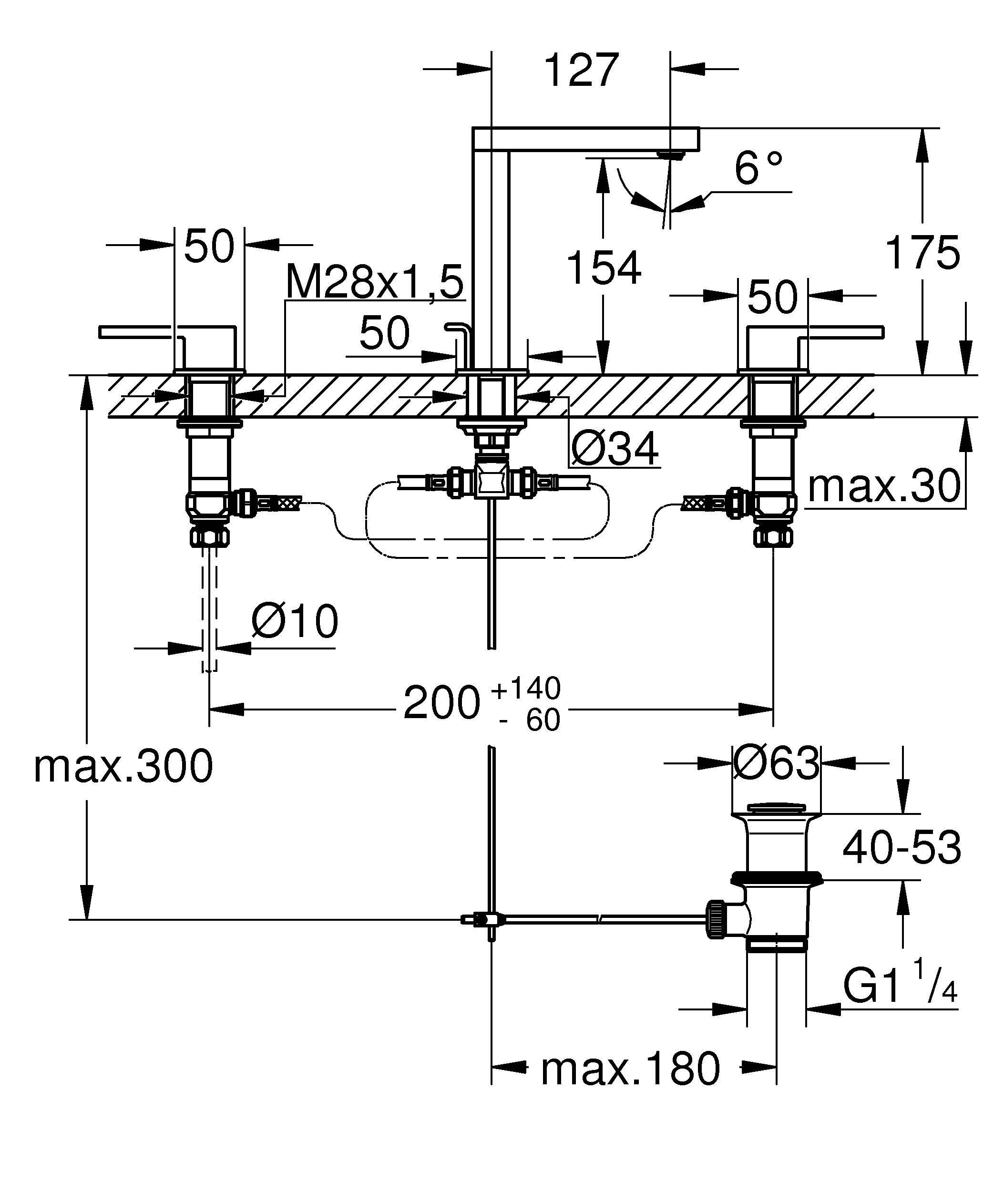 Смеситель для раковины GROHE Plus на 3 отверстия, M-Size (20301003) - Вид №2