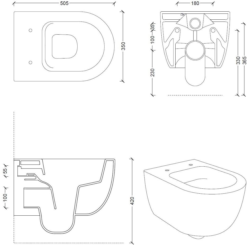 32220101,32240101 Подвесной унитаз настенный Белый Alice Ceramica UNICA Италия - Вид №12