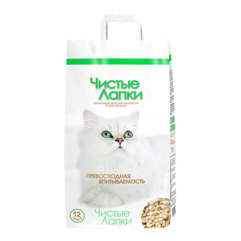 Т00018430 Наполнитель для кошачьего туалета древесный 12л ЧИСТЫЕ ЛАПКИ 