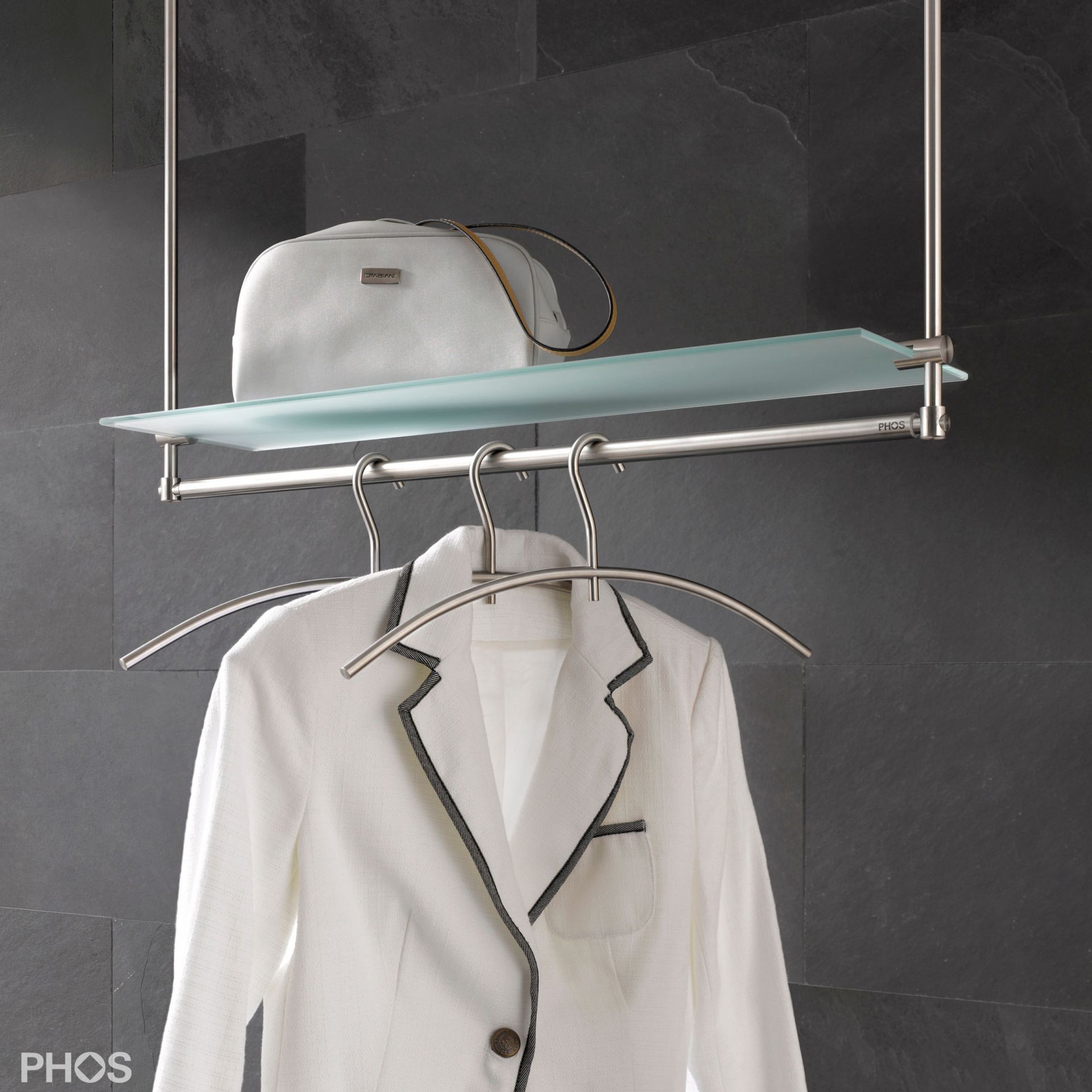 T0G Подвесной шкаф с платяной штангой и стеклянной полкой, потолочный монтаж PHOS 