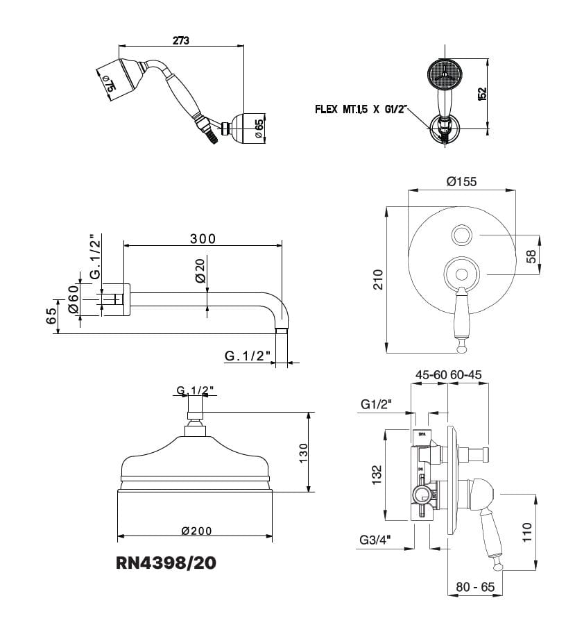 Набор для душа с душем и ручным душем Gaia Mobili Complements ARCH-00082021 - Вид №2