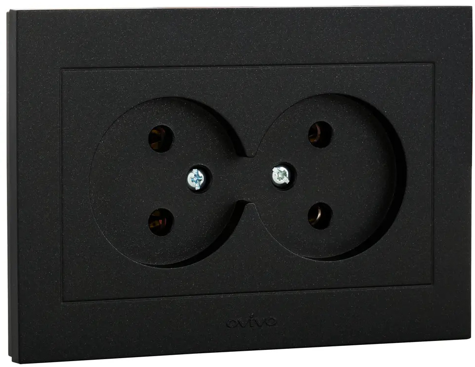 90802119 Розетка двойная встраиваемая Ovivo Grano 400-170300-908 цвет черный STLM-0388893