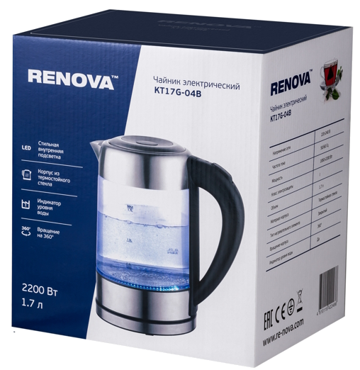 9207212 Электрочайник Renova KT17G-04B серебристый STDN-0004331 - Вид №2