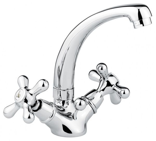 12913BC Смеситель Deco Classic 12913 с донным клапаном для раковины, цвет белый-хром EMMEVI Decò classic