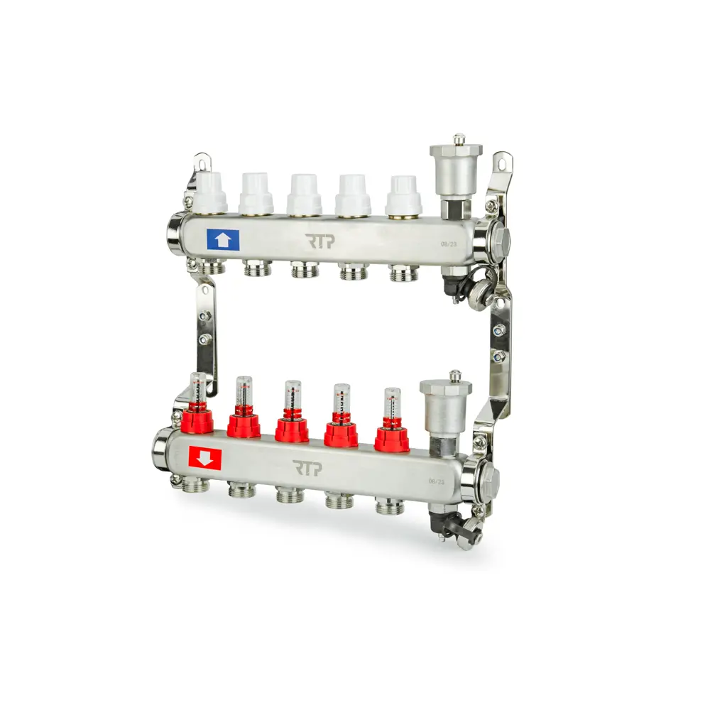 Коллекторная группа для теплого пола RTP 1"х3/4" евроконус 5 выходов нержавеющая сталь STLM-2209836