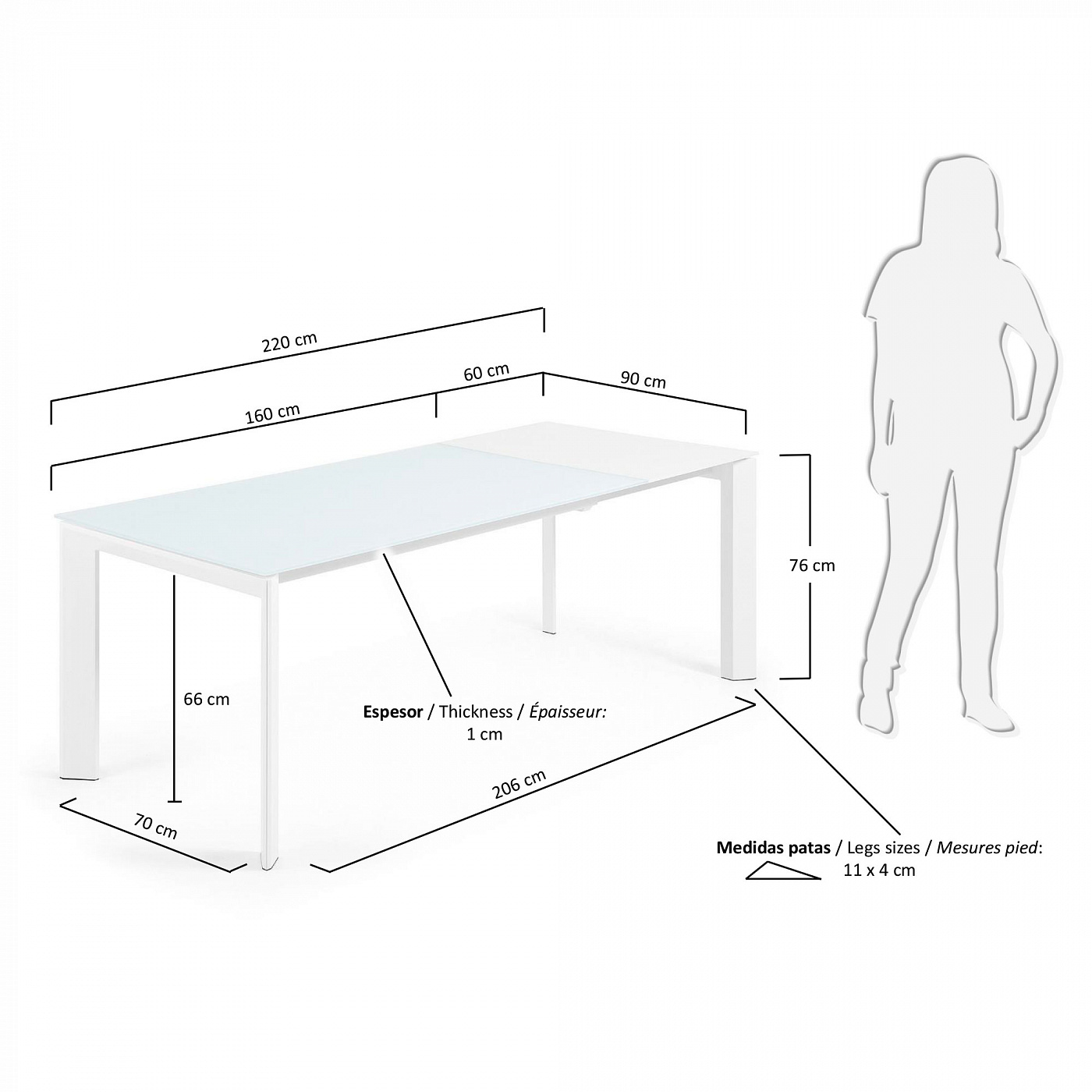 045454 ATTA Стол 160 (220) x90 белое стекло La Forma Axis - Вид №4