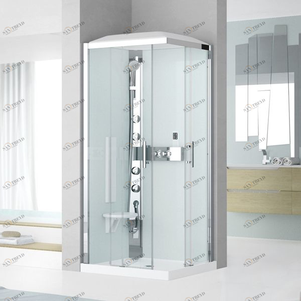 Душевая кабина 90x90 GLAX 3 A90 HYDROMASSAGE Novellini GLAX 3 с низким душевым поддоном, серебристым профилем и крышей с парогенератором GL3A90M1N1B