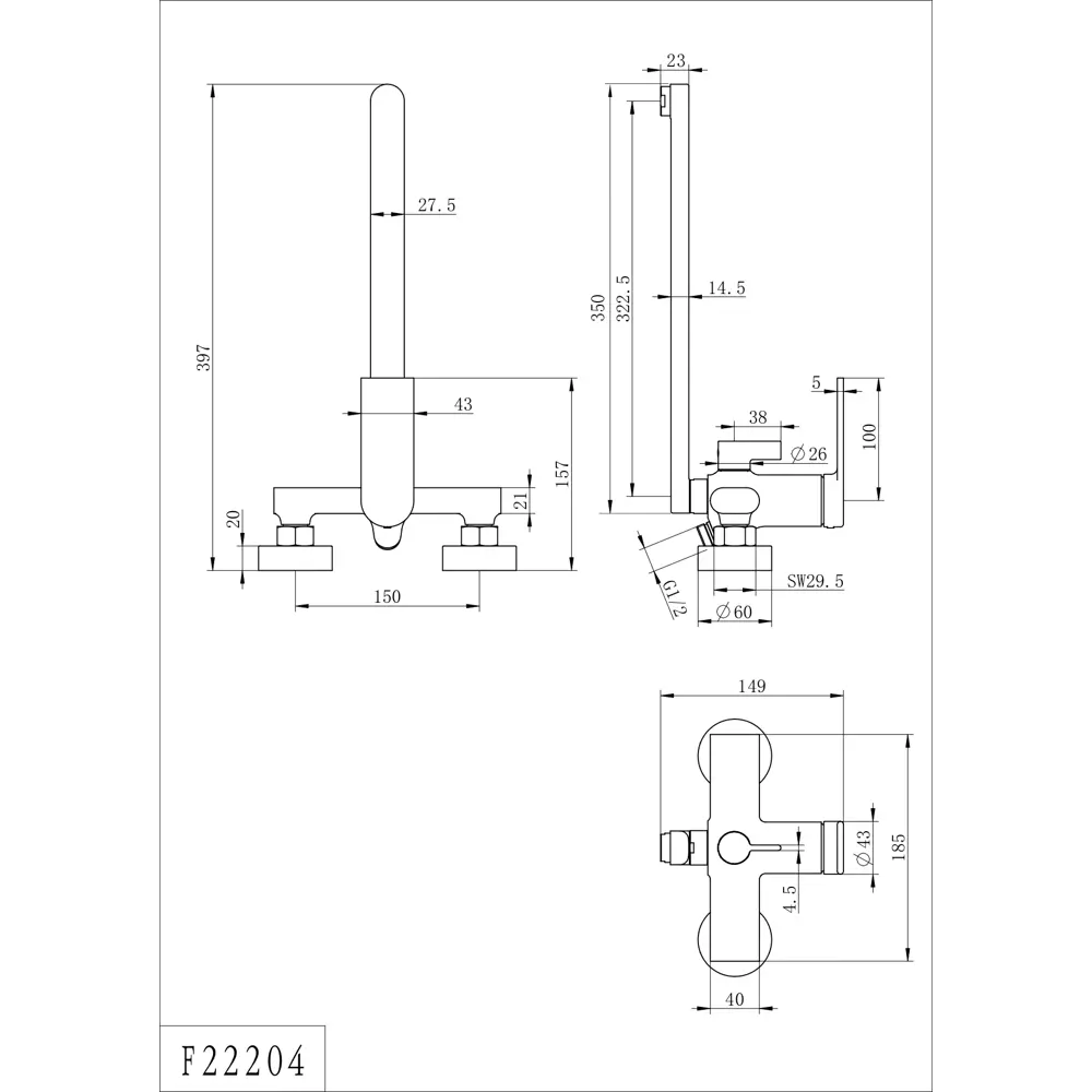 Смеситель для ванны FRAP Arne черный матовый с лейкой 89359057 STLM-1483185 - Вид №11