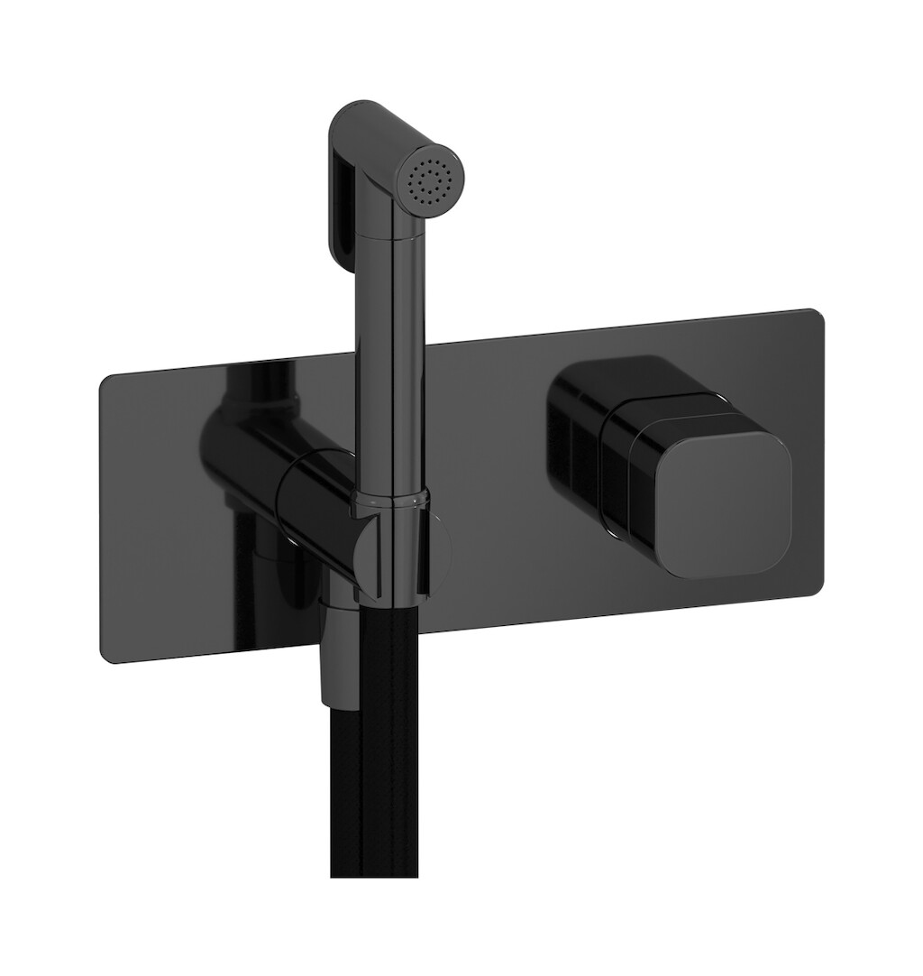 Внешние части гигенического душа со смесителем. WE ARE IB eo706cf_1 Black Chrome Elio