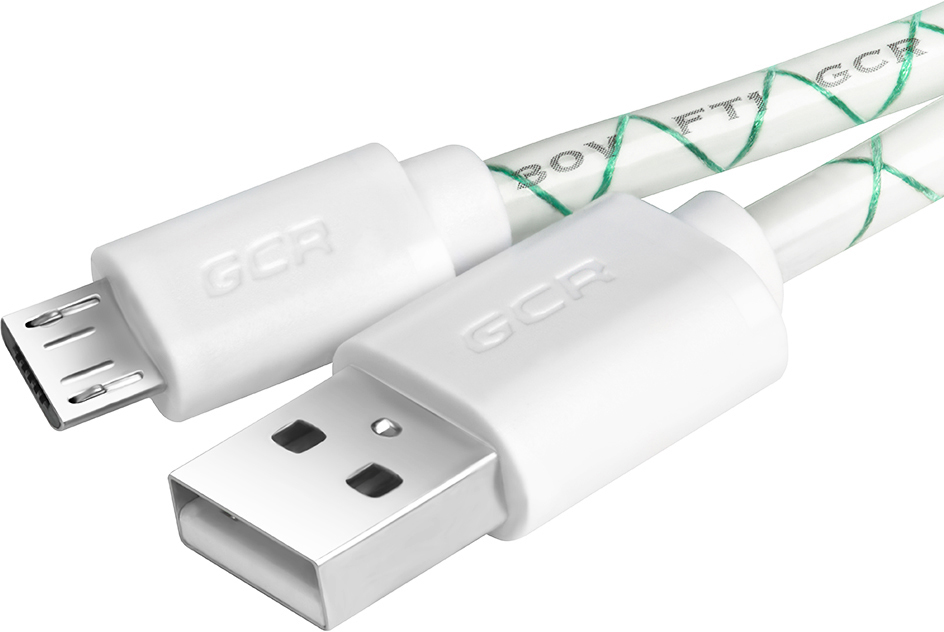GCR-UA9MCB3-BD-2.0m кабель 2a 2.0m usb 2.0, am/microb 5pin, бело-зеленый, белые коннекторы, 28/24 awg, поддержка функции быстрой зарядки, морозостойкий Greenconnect Santreyd  - Вид №1