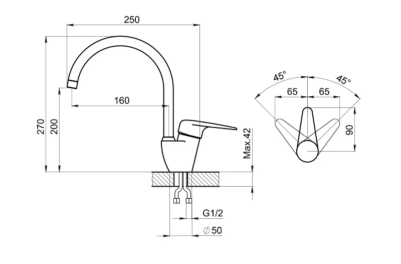 1024, АНТИК (БЕЖЕВЫЙ), СМЕСИТЕЛЬ КУХОННЫЙ GRANULA 1024-ST113 - Вид №2