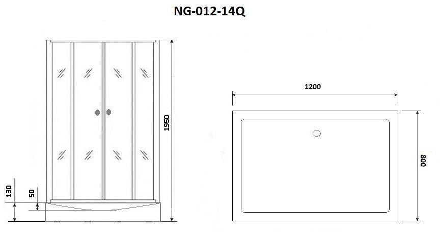 Душ. уголок NG- 012-14Q BLACK(1200х800х1950) низкий поддон(13см) стекло МОЗАИКА, 2 места Niagara ECO 0121452QB - Вид №2