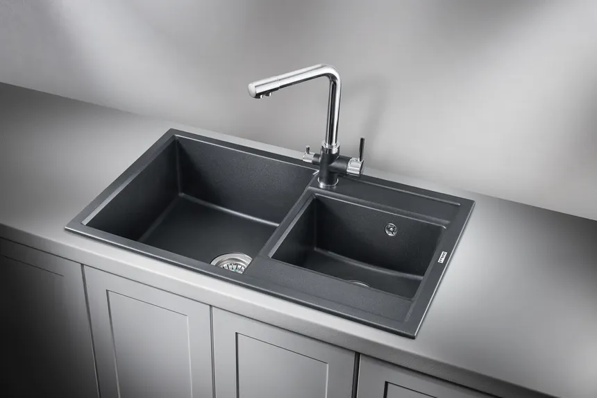 8201, ШВАРЦ (чёрный металлик), кухонная мойка, кварц GRANULA 8201-ST266
