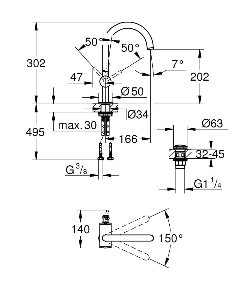 Смеситель для раковины с поворотным горлышком Grohe Атриум ARCH-00023285 - Вид №5