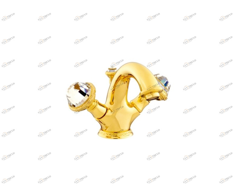 051205.E00.00 Смеситель для раковины на одно отверстие с кристаллами сваровски Золото 24К Mestre Oman