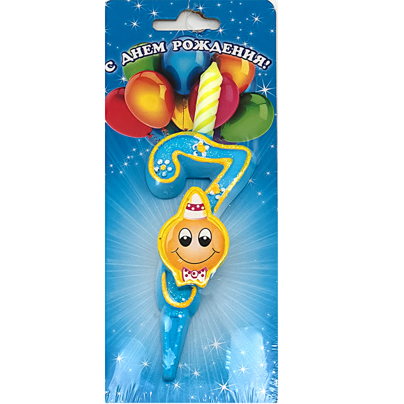 3207 Свеча для торта цифра "Смайлик" 4 x 11.5 см 20 г 7 Омский Свечной 