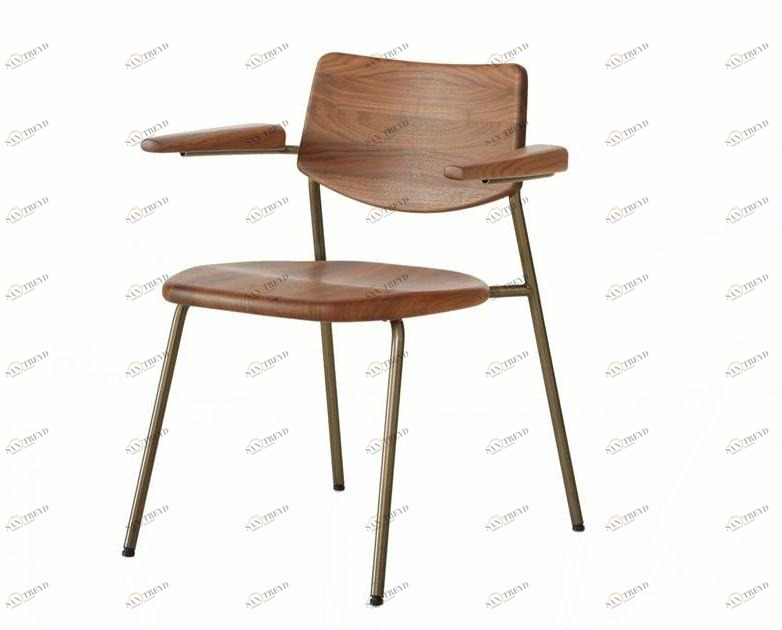 BassamFellows Штабелируемый стул из нержавеющей стали и дерева с подлокотниками Pipe Cb-580