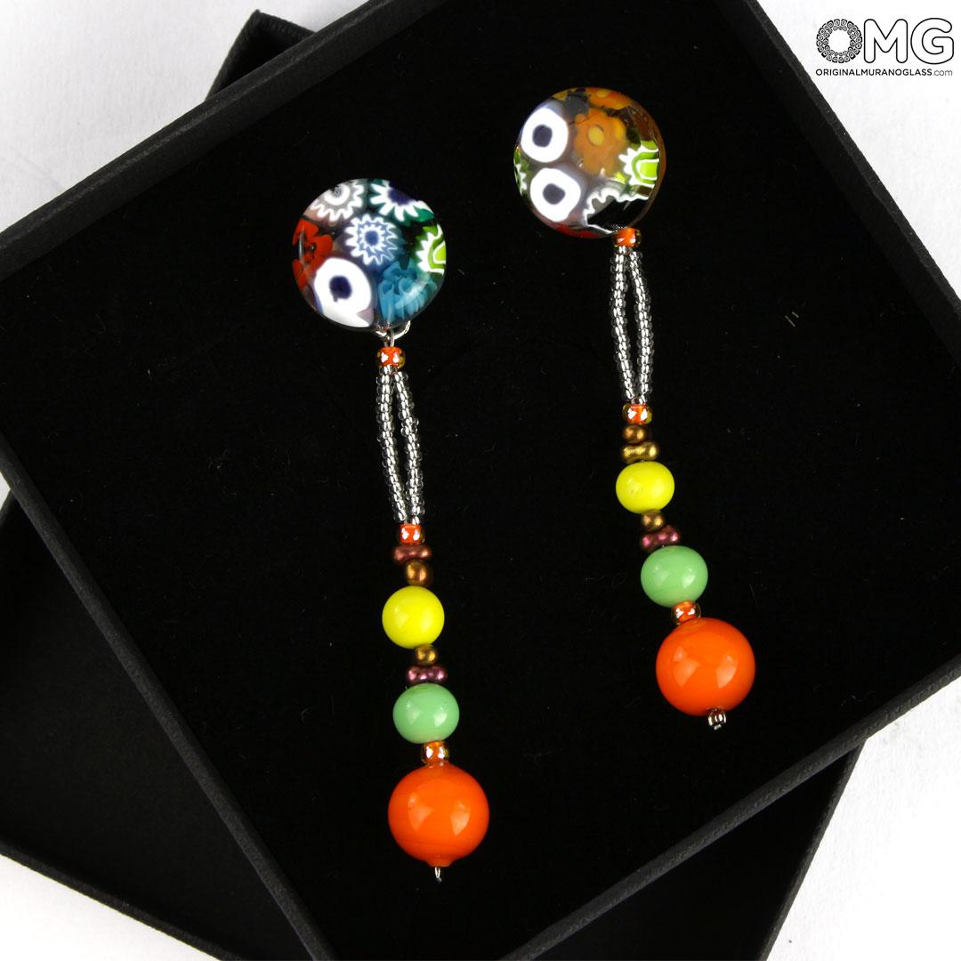 3773 ORIGINALMURANOGLASS Серьги-подвески Миллефиори - муранское стекло - Original Murano Glass OMG 6 см  - Вид №1
