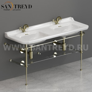 9195K2 Напольная структура из металла для умывальника 150 в комплекте с полочкой из стекла, цвет Золотистый Kerasan Waldorf Италия