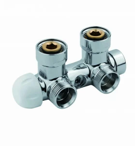 Carlo Poletti V37310L Клапан термостатический угловой одно/двухтрубный с бай-пасс, с подключением медной или пластиковой трубы. Межосевое расстояние 50 мм.