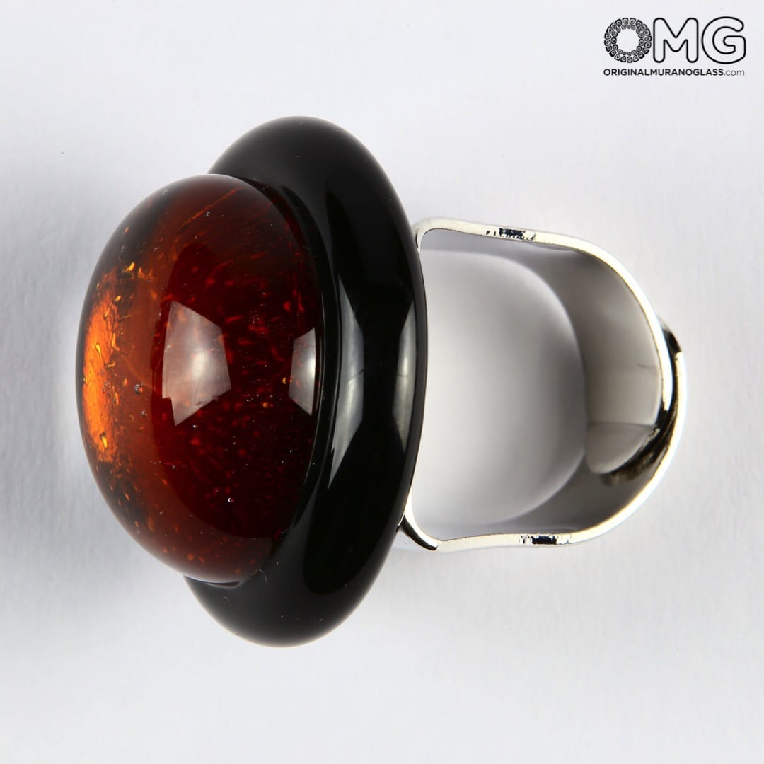 2485 ORIGINALMURANOGLASS Кольцо — стекло соммерсо оранжевое — муранское стекло - Original Murano Glass OMG 3 см  - Вид №1