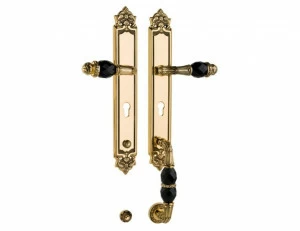 0J3705.SN0.34 Комплект входной двери с черным кристаллом сваровски и европрофилем 85мм Сатинированная латунь и черный патин