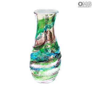 1784 ORIGINALMURANOGLASS Зеркальная зелёная ваза сбруффи - муранское стекло 13 см