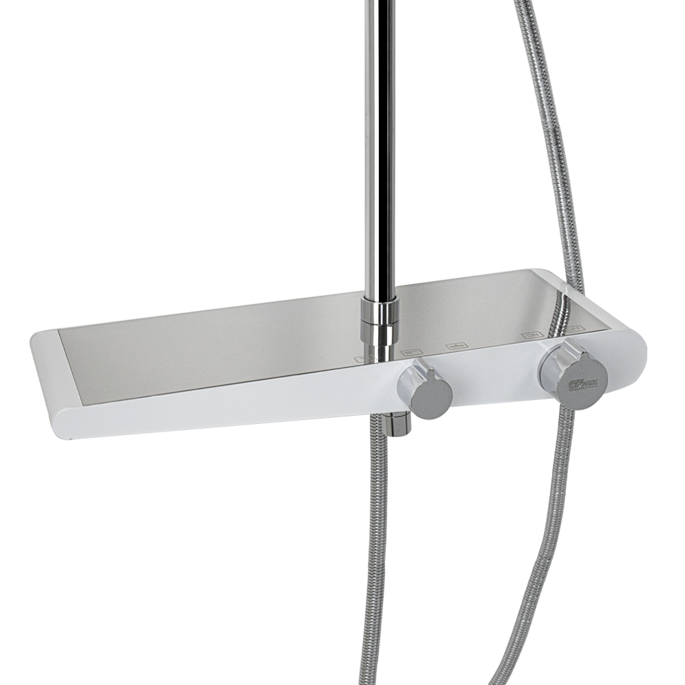 GFmark - Смеситель + стойка душевая "тропический душ" с двумя лейками, НОВАЯ СИСТЕМА, БЕЛЫЙ с ХРОМОМ, код: 3073  - Вид №6