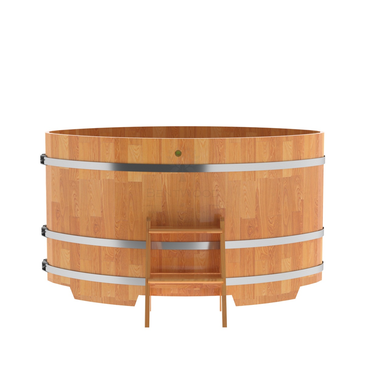 1537 Купель овальная из сращенных ламелей лиственницы 1,08х1,75х1,0 натуральная Alyarus  - Вид №3