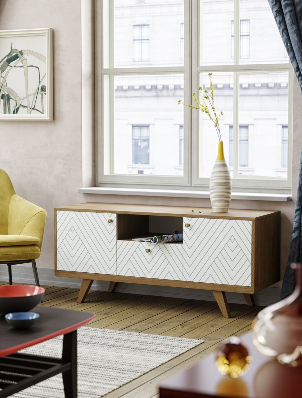 Тумба под телевизор с ящиком светло-коричневая Thimon THE IDEA  210225 Бежевый  - Вид №2