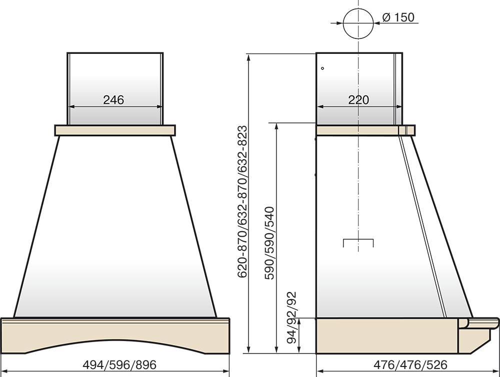 8120721 Вытяжка каминная ELIKOR Ротонда 90П-1000-П3Д бежевый/бежевый STDN-0086557 - Вид №9