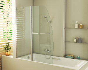 Шторка для ванны GR-100/2 (140*120) алюминиевый профиль, стекло ПРОЗРАЧНОЕ 6мм