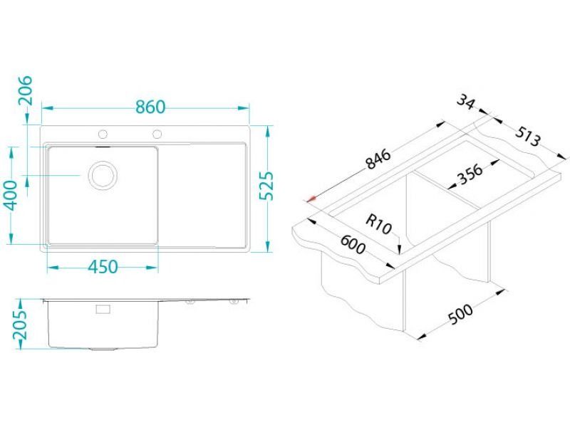 Мойка Alveus Pure 50 чаша слева 1103652 - Вид №1