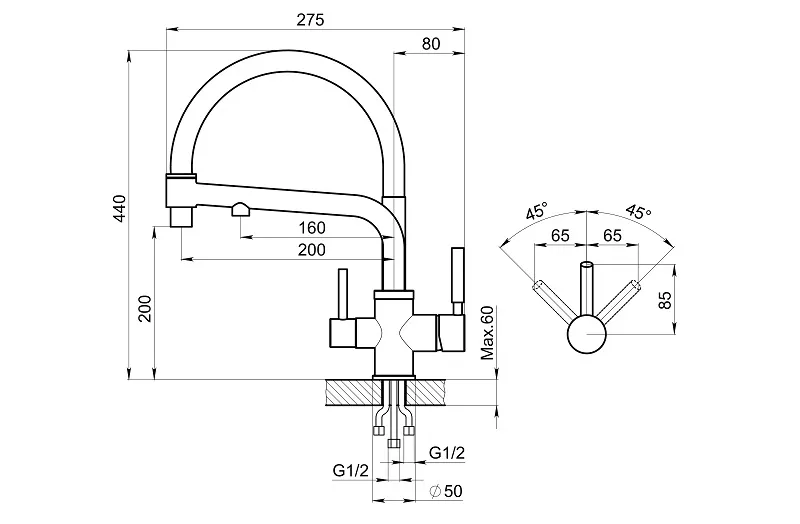 0083, АРКТИК, СМЕСИТЕЛЬ КУХОННЫЙ GRANULA 83-ST30 - Вид №2
