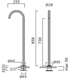 MINA Напольный излив из нержавеющей стали для ванны Giotto G29097t - Вид №1