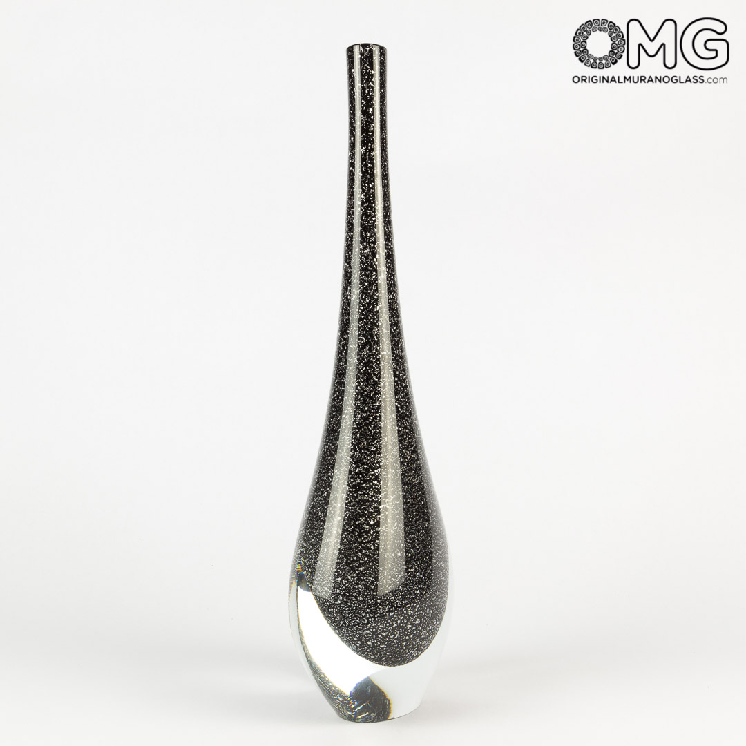 2878 ORIGINALMURANOGLASS Ваза Серебристо-чёрная змея - соммерсо - Original Murano Glass OMG 13 см  - Вид №1