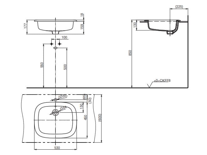 Керамическая раковина с утопленным прямоугольным верхом TOTO LW763Y ARCH-00139479 - Вид №3